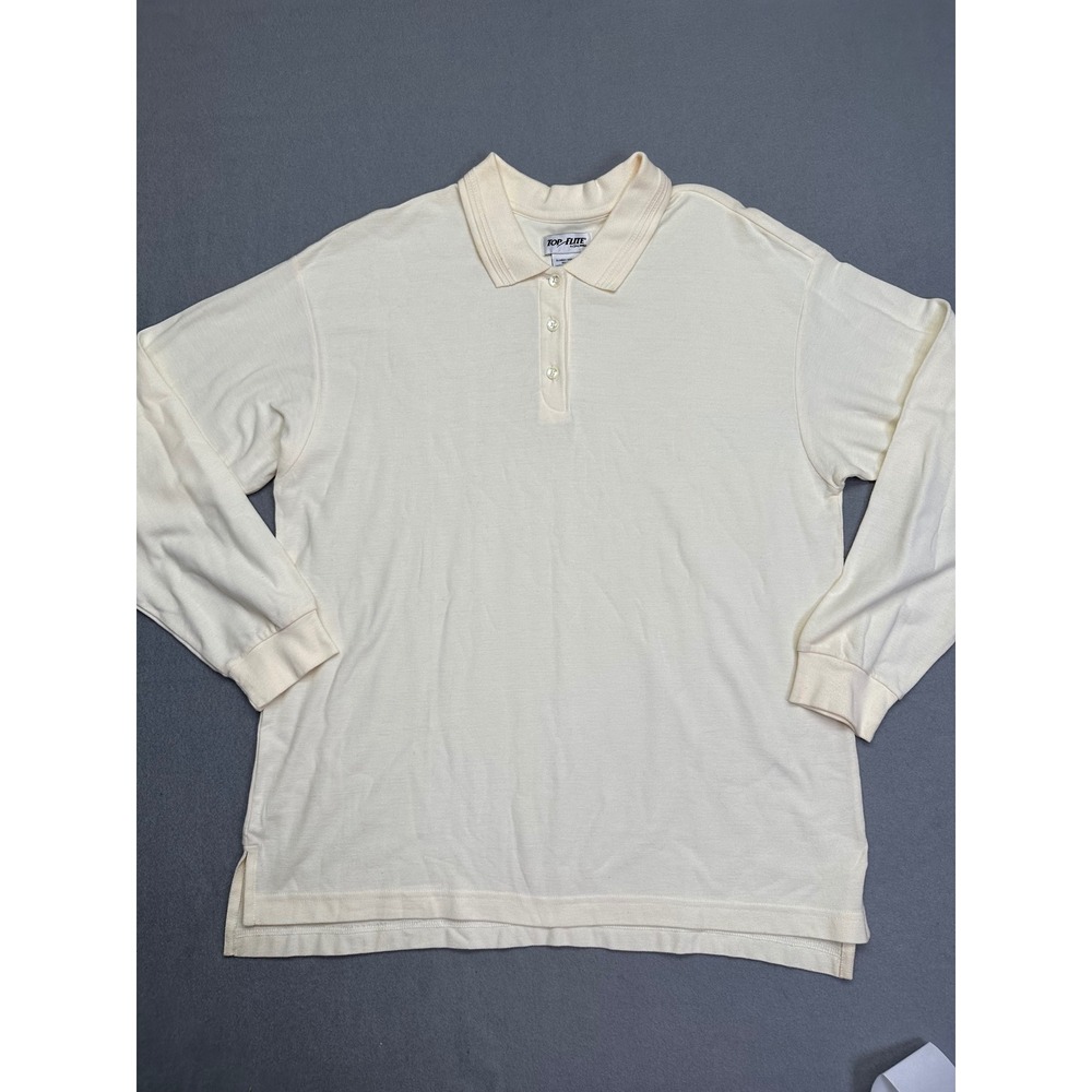 Top-Flite‎ by Spalding Mens XL Long Sleeve Polo Shirt Cream Cotton Pique Golf